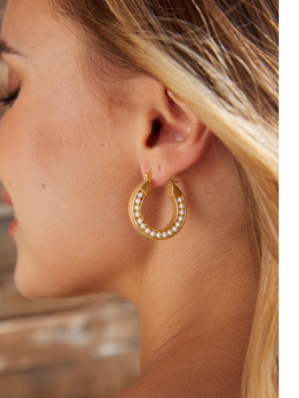 Faux Pearl Embellished Gold-Tone Hoop Earrings
1” wide